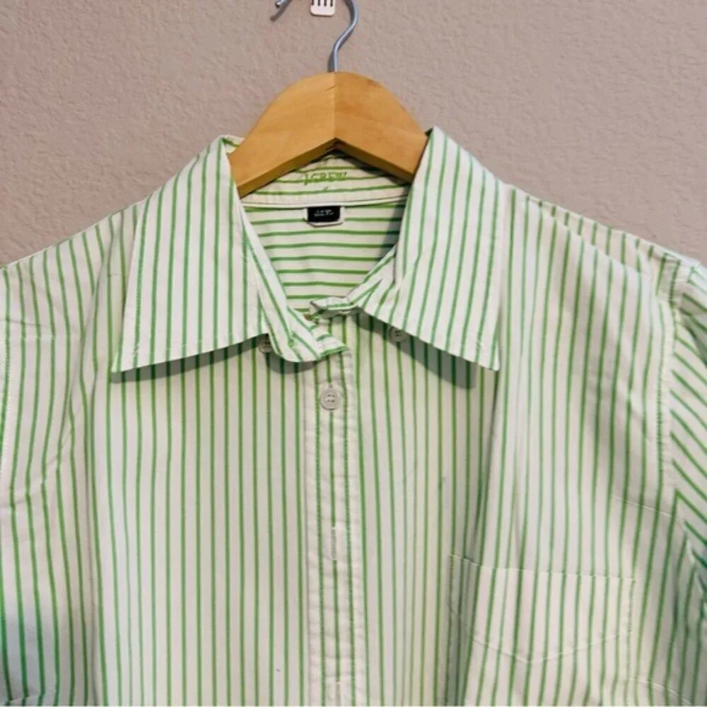 J.Crew White & Green Striped Slim Fit Dress Shirt – Men’s Large